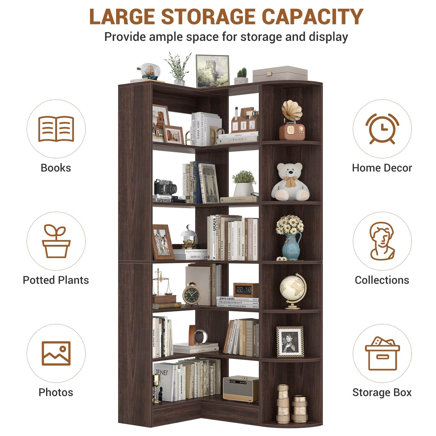 71" Tall 7-Tier Corner Shelf, L-Shaped Corner Bookshelf