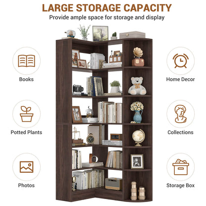 71" Tall 7-Tier Corner Shelf, L-Shaped Corner Bookshelf