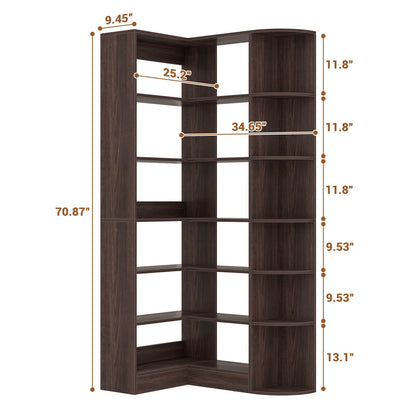 71" Tall 7-Tier Corner Shelf, L-Shaped Corner Bookshelf