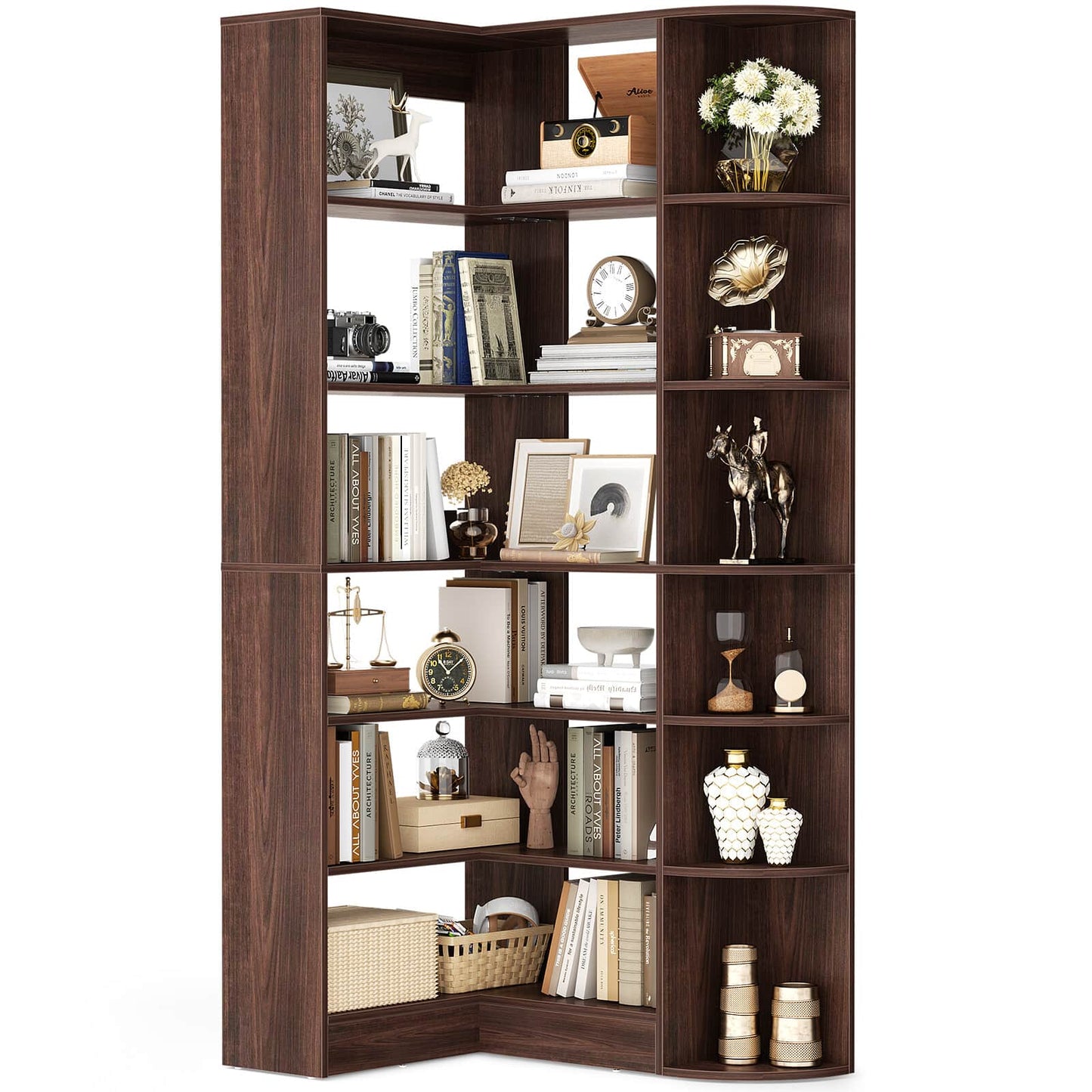 71" Tall 7-Tier Corner Shelf, L-Shaped Corner Bookshelf