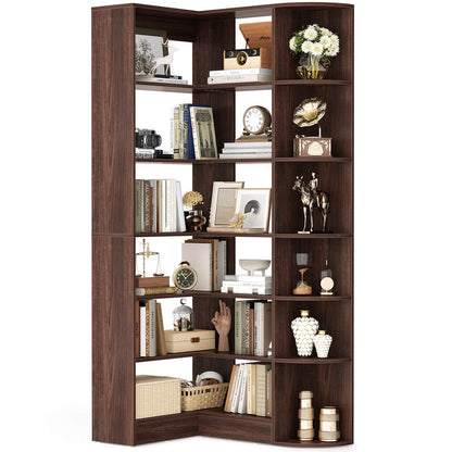 71" Tall 7-Tier Corner Shelf, L-Shaped Corner Bookshelf