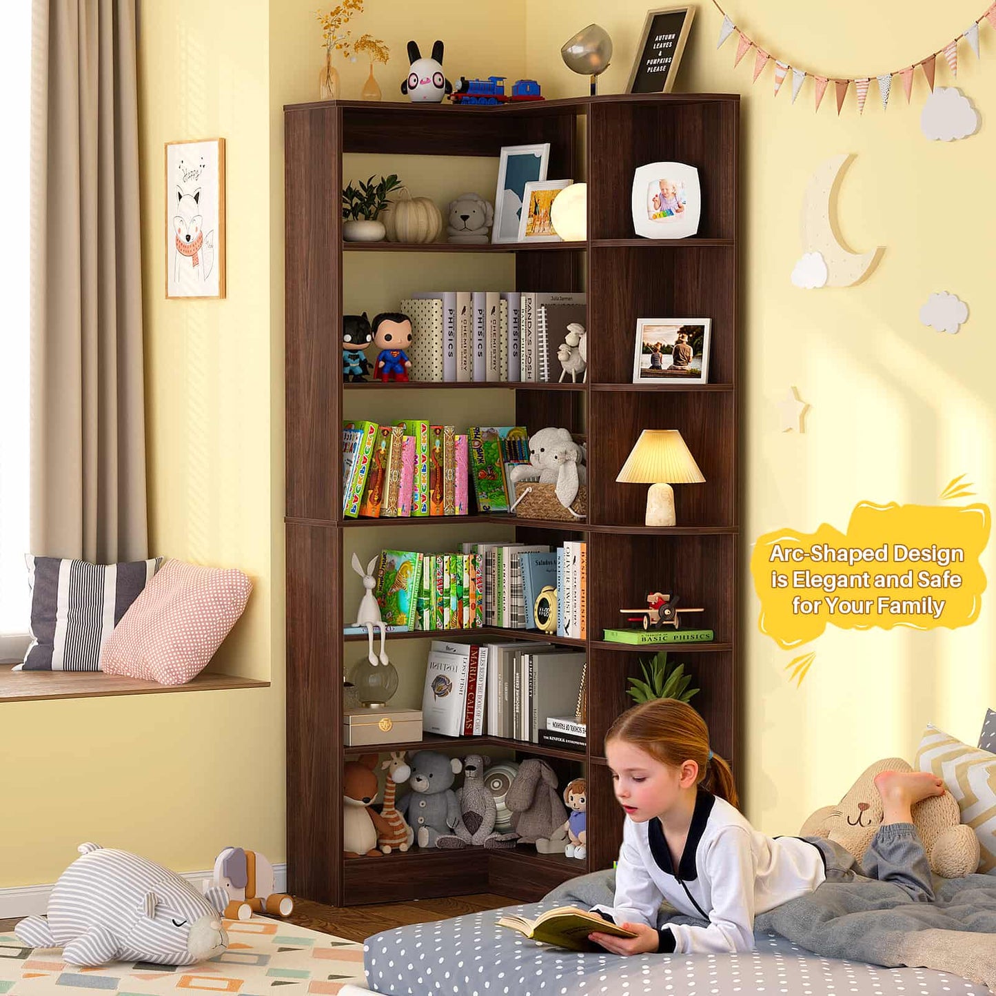71" Tall 7-Tier Corner Shelf, L-Shaped Corner Bookshelf
