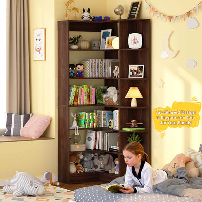71" Tall 7-Tier Corner Shelf, L-Shaped Corner Bookshelf
