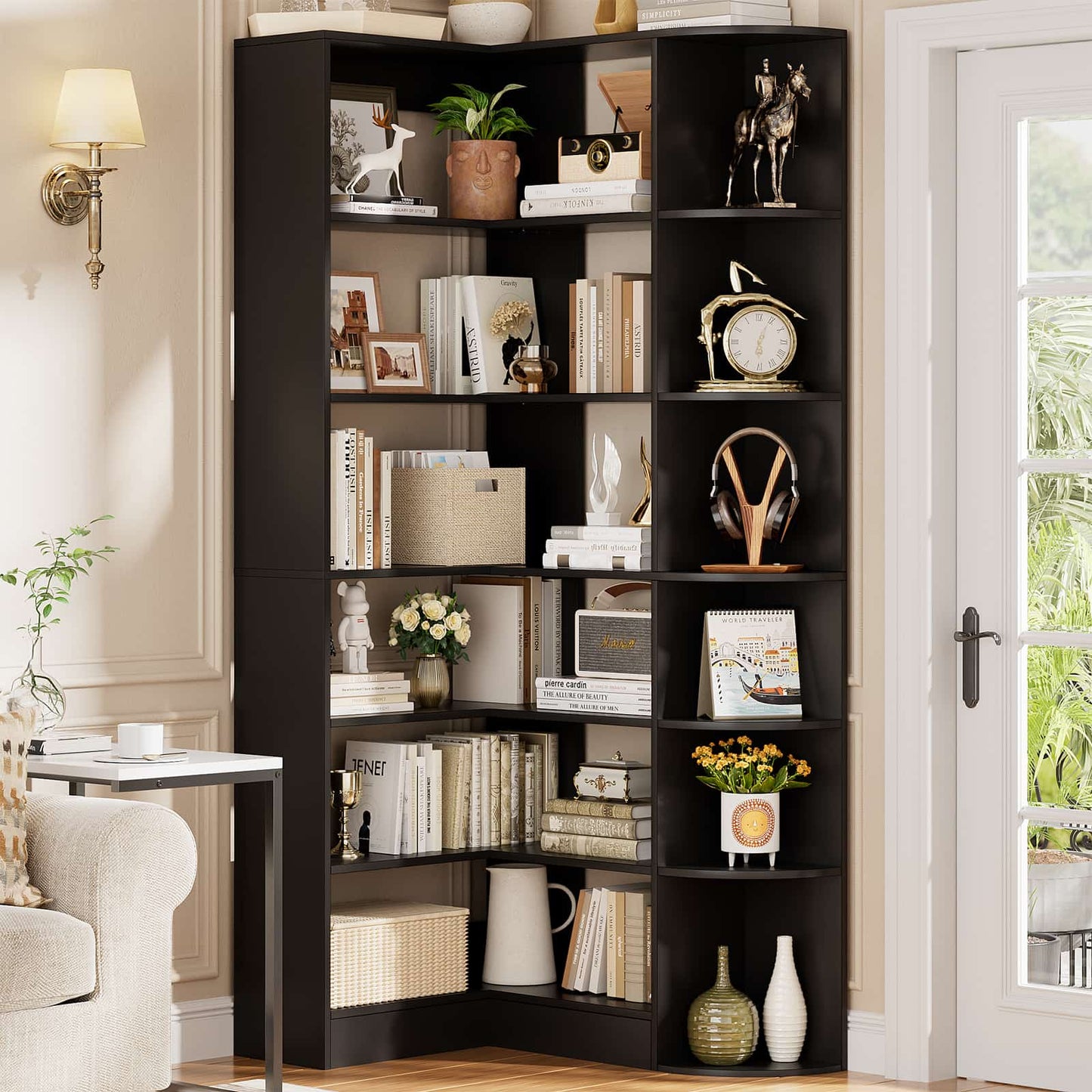 71" Tall 7-Tier Corner Shelf, L-Shaped Corner Bookshelf