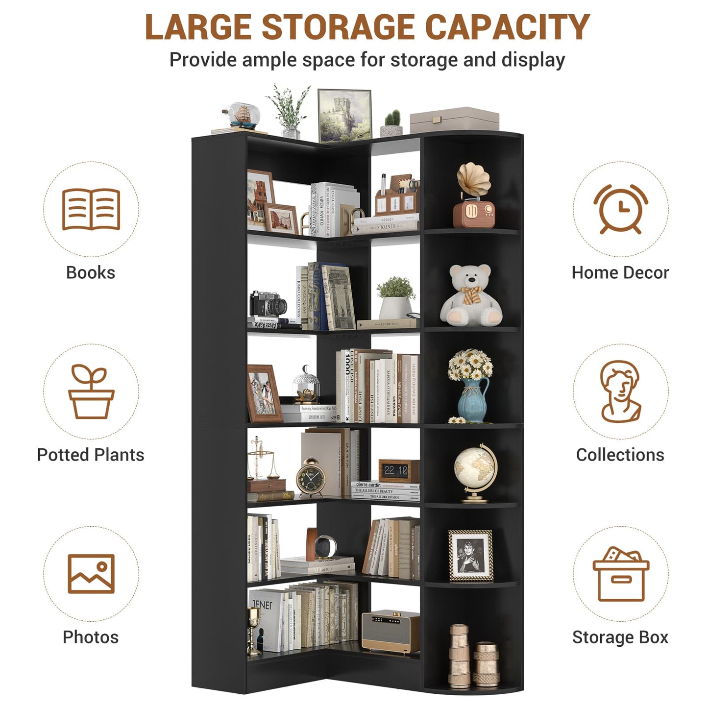 71" Tall 7-Tier Corner Shelf, L-Shaped Corner Bookshelf