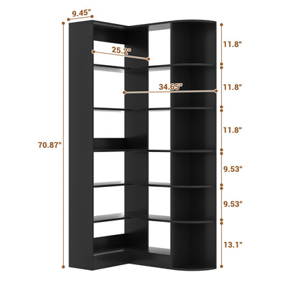 71" Tall 7-Tier Corner Shelf, L-Shaped Corner Bookshelf