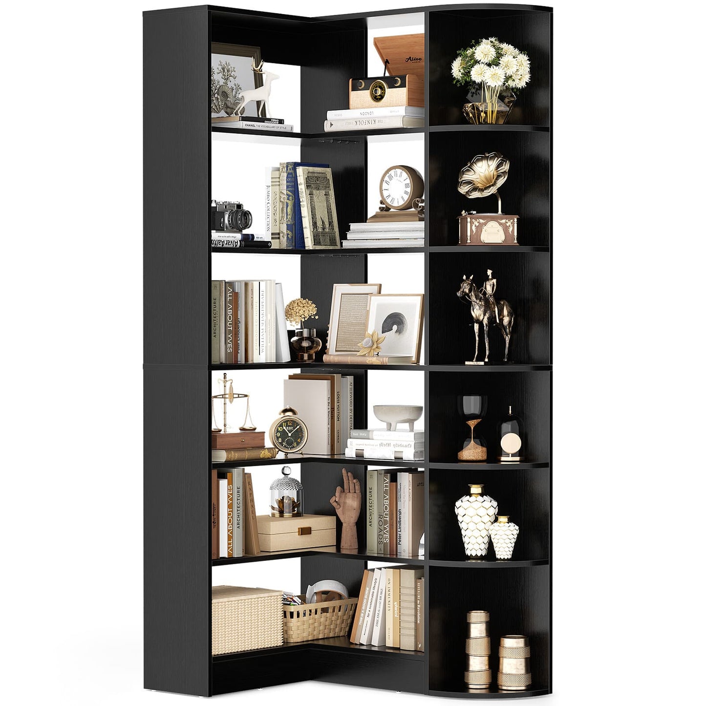 71" Tall 7-Tier Corner Shelf, L-Shaped Corner Bookshelf