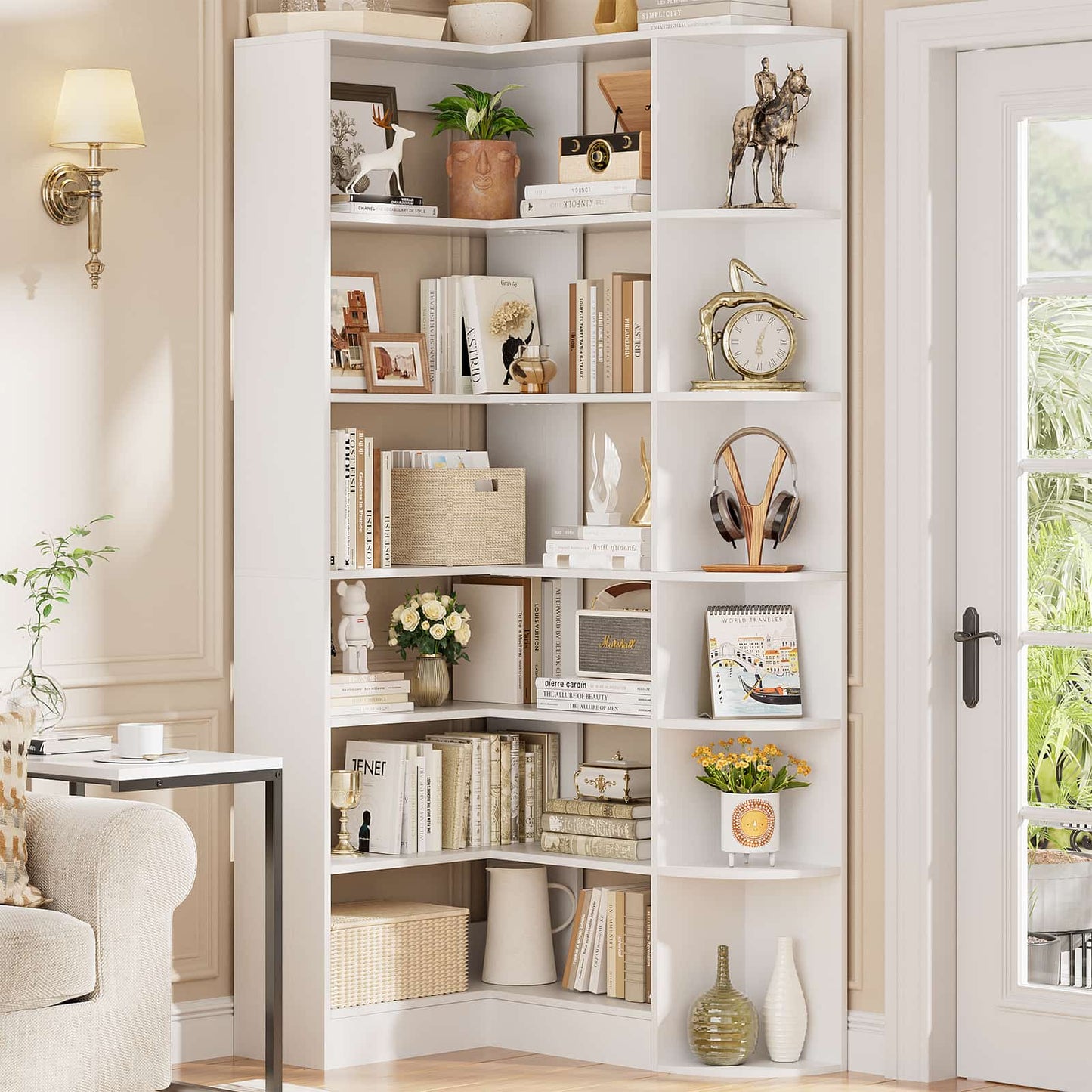71" Tall 7-Tier Corner Shelf, L-Shaped Corner Bookshelf