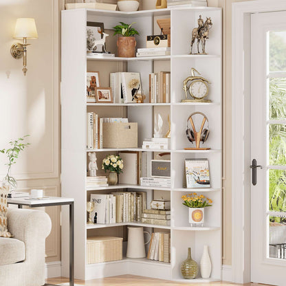 71" Tall 7-Tier Corner Shelf, L-Shaped Corner Bookshelf