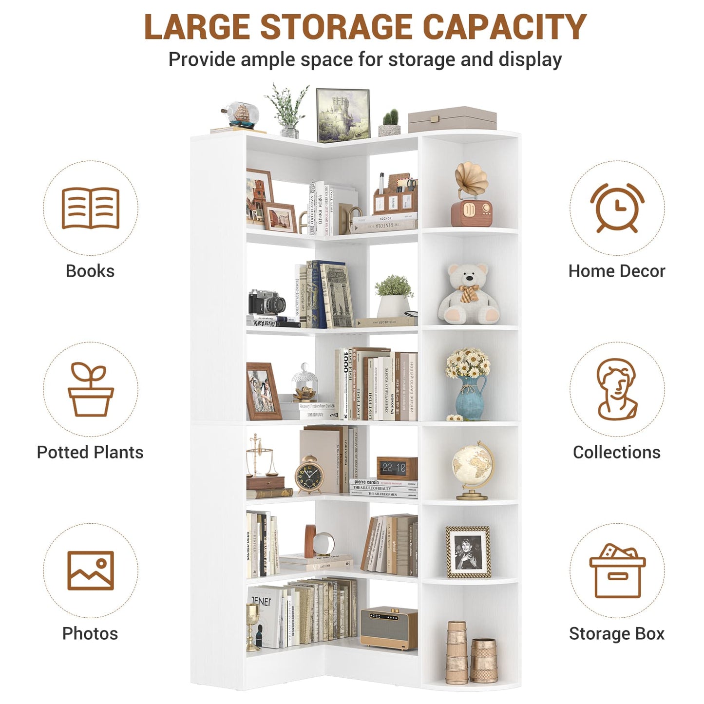 71" Tall 7-Tier Corner Shelf, L-Shaped Corner Bookshelf