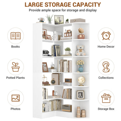 71" Tall 7-Tier Corner Shelf, L-Shaped Corner Bookshelf