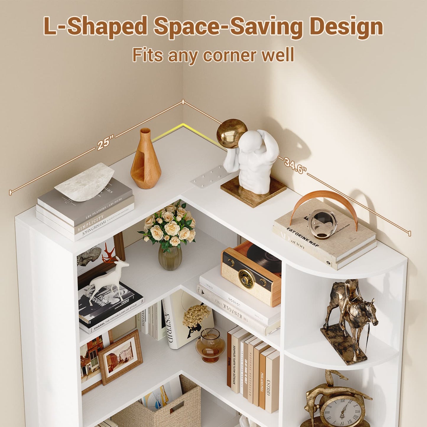 71" Tall 7-Tier Corner Shelf, L-Shaped Corner Bookshelf