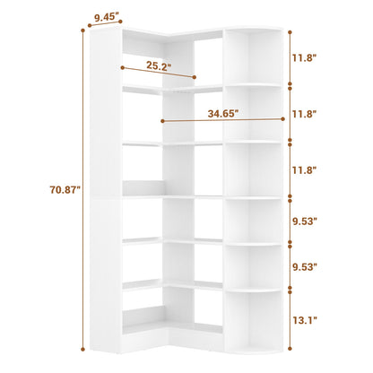 71" Tall 7-Tier Corner Shelf, L-Shaped Corner Bookshelf
