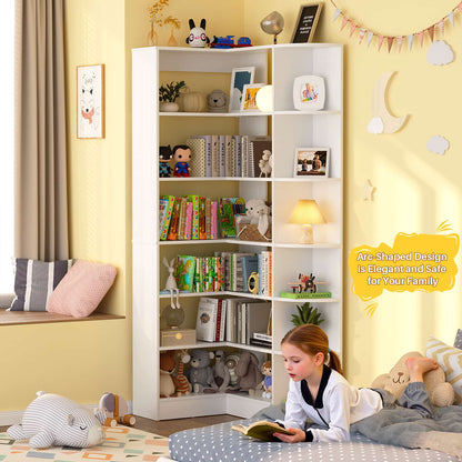 71" Tall 7-Tier Corner Shelf, L-Shaped Corner Bookshelf