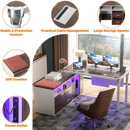 L Shaped Desk with File Cabinet and Power Strip