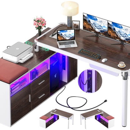 L Shaped Desk with File Cabinet and Power Strip