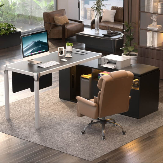 L Shaped Desk with File Cabinet and Power Strip
