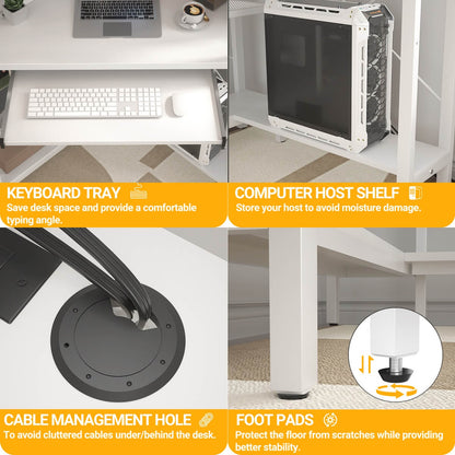 Corner Computer Desk with Power Outlets & LED Light