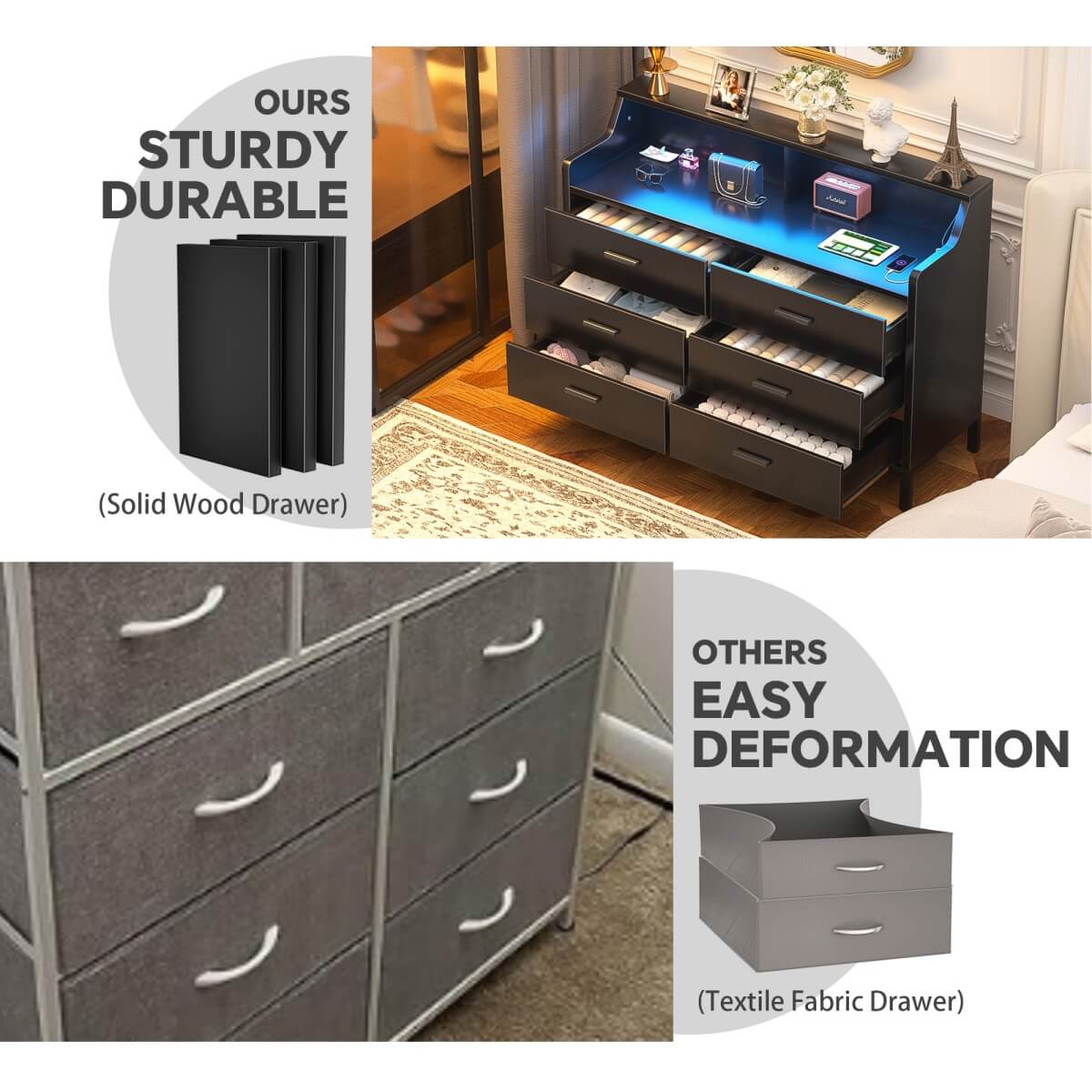 6 Drawer Wooden Dresser for Bedroom