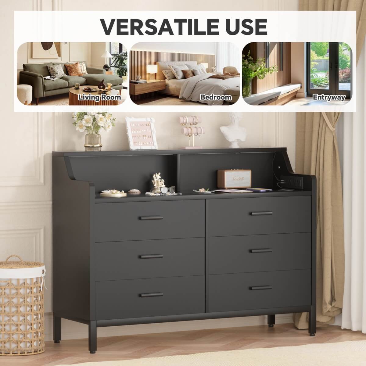 6 Drawer Wooden Dresser for Bedroom