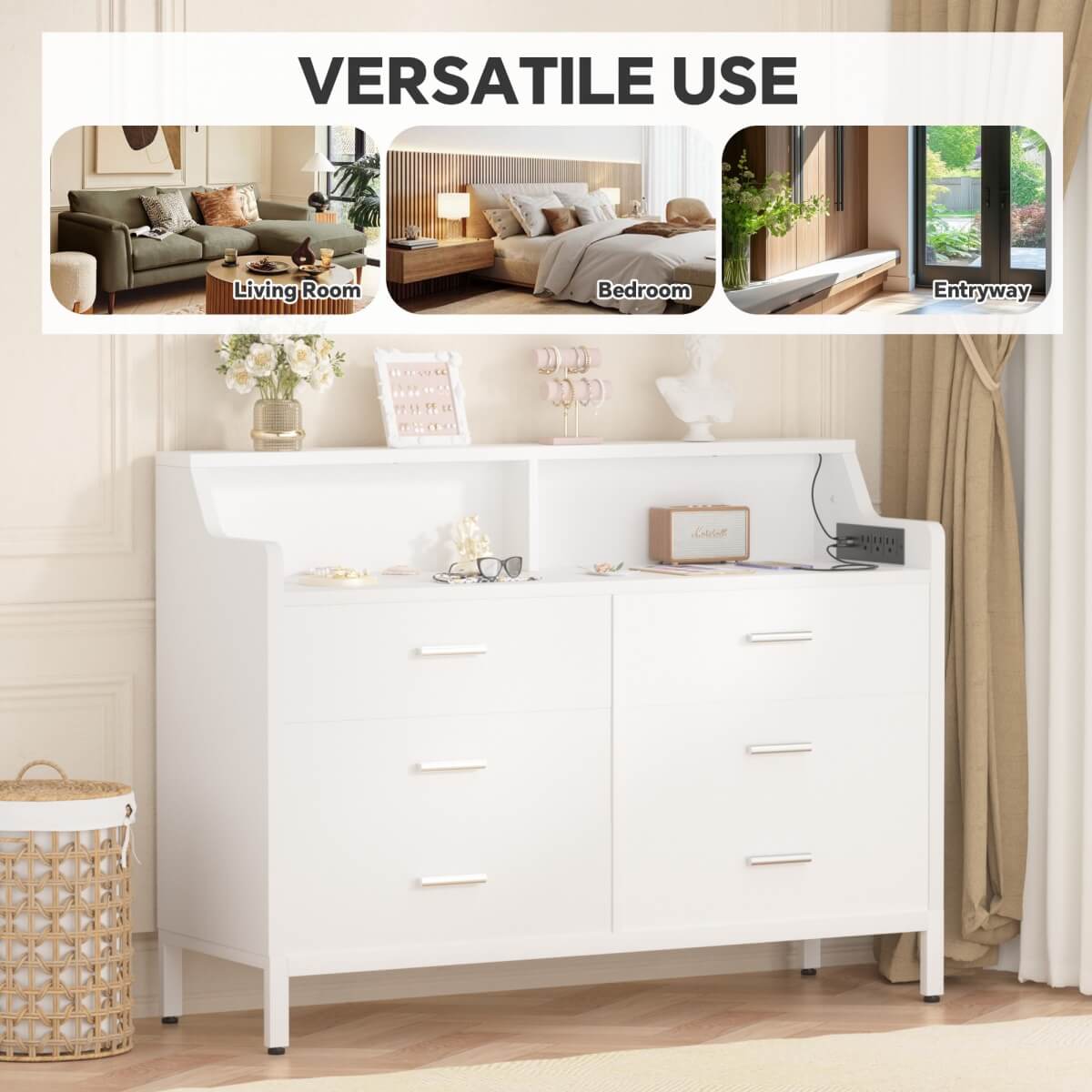 6 Drawer Wooden Dresser for Bedroom