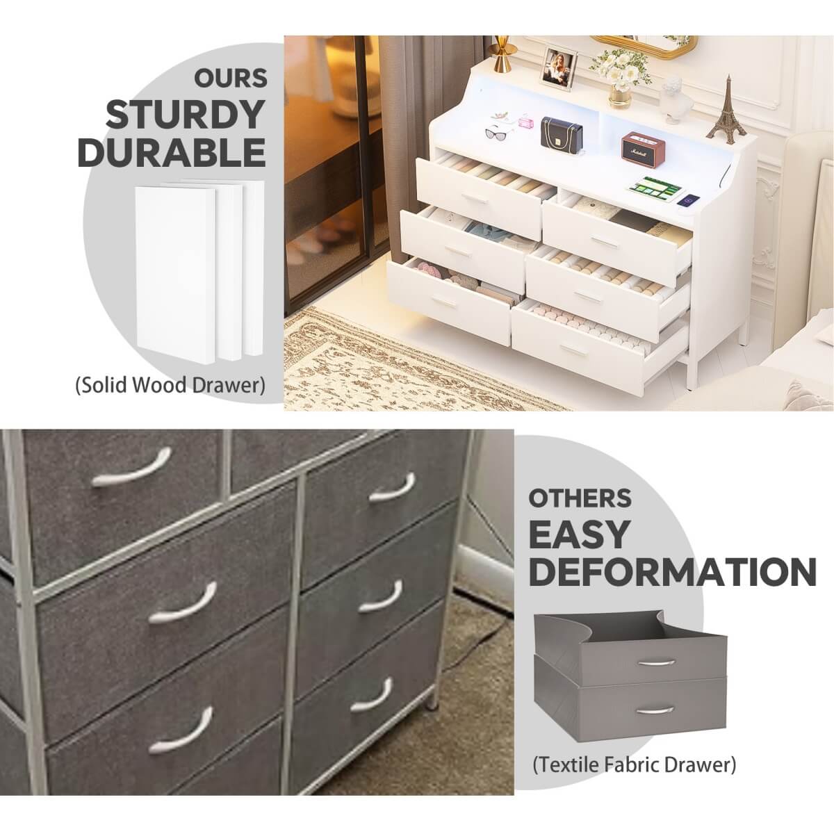 6 Drawer Wooden Dresser for Bedroom