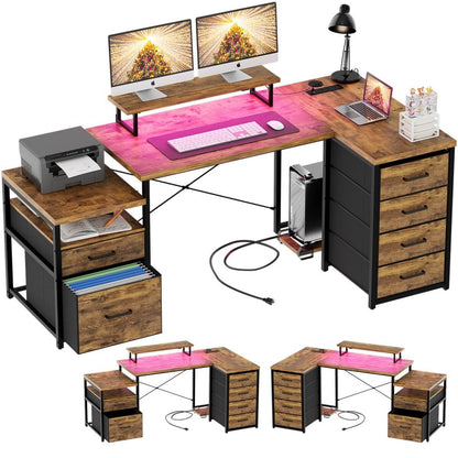 Reversible L Shaped Computer Desk with Fabric File Drawers