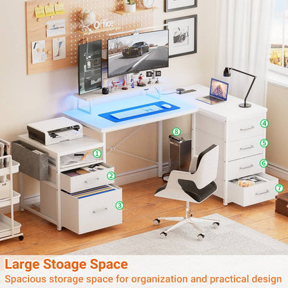 Reversible L Shaped Computer Desk with Fabric File Drawers