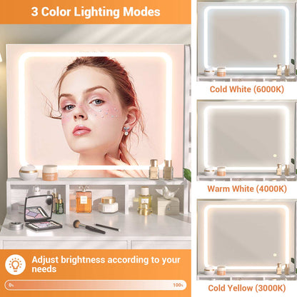 Small Vanity Desk, Vanity Desk with Mirror and Lights, Makeup Vanity Desks with Power Strip
