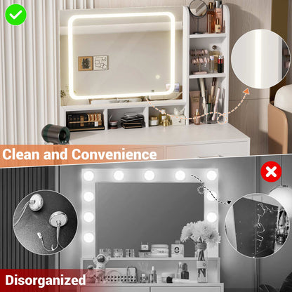 Small Vanity Desk, Vanity Desk with Mirror and Lights, Makeup Vanity Desks with Power Strip