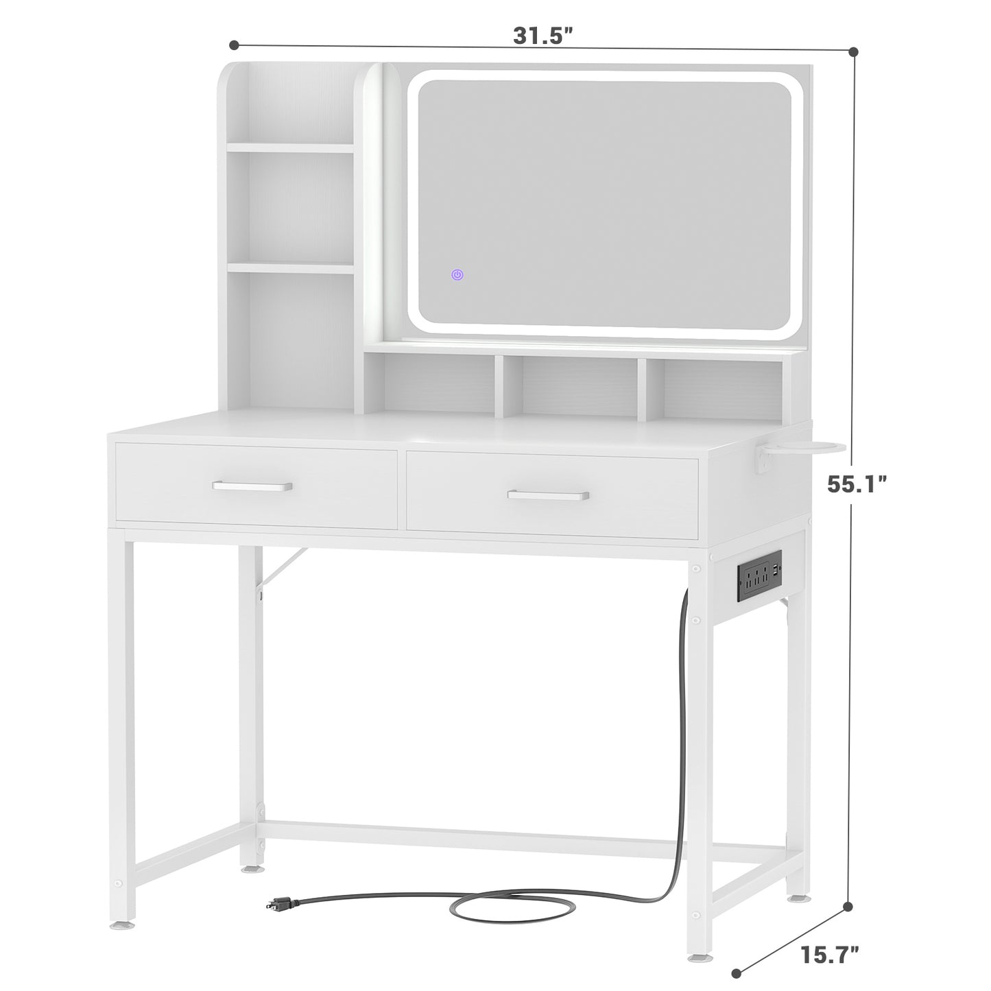 Small Vanity Desk, Vanity Desk with Mirror and Lights, Makeup Vanity Desks with Power Strip