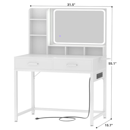 Small Vanity Desk, Vanity Desk with Mirror and Lights, Makeup Vanity Desks with Power Strip