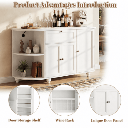 55" Coffee Bar Cabinet with Power Outlet and Wine Rack