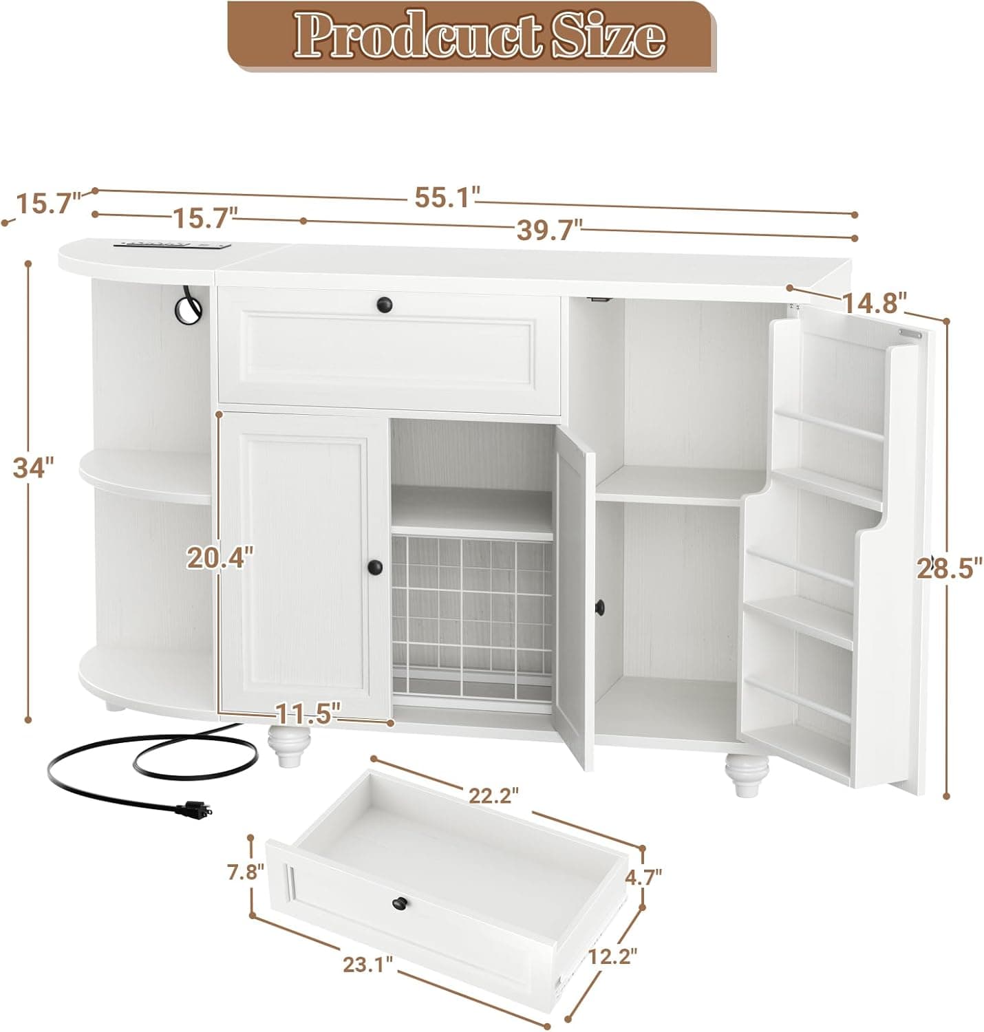 55" Coffee Bar Cabinet with Power Outlet and Wine Rack