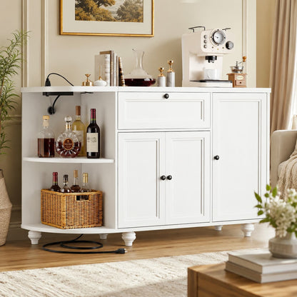 55" Coffee Bar Cabinet with Power Outlet and Wine Rack