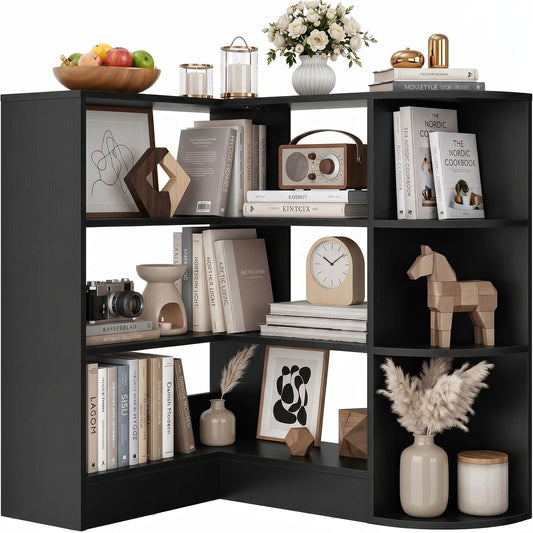 4-Tier Small Corner Shelf, Compact L-Shaped Corner Bookshelf