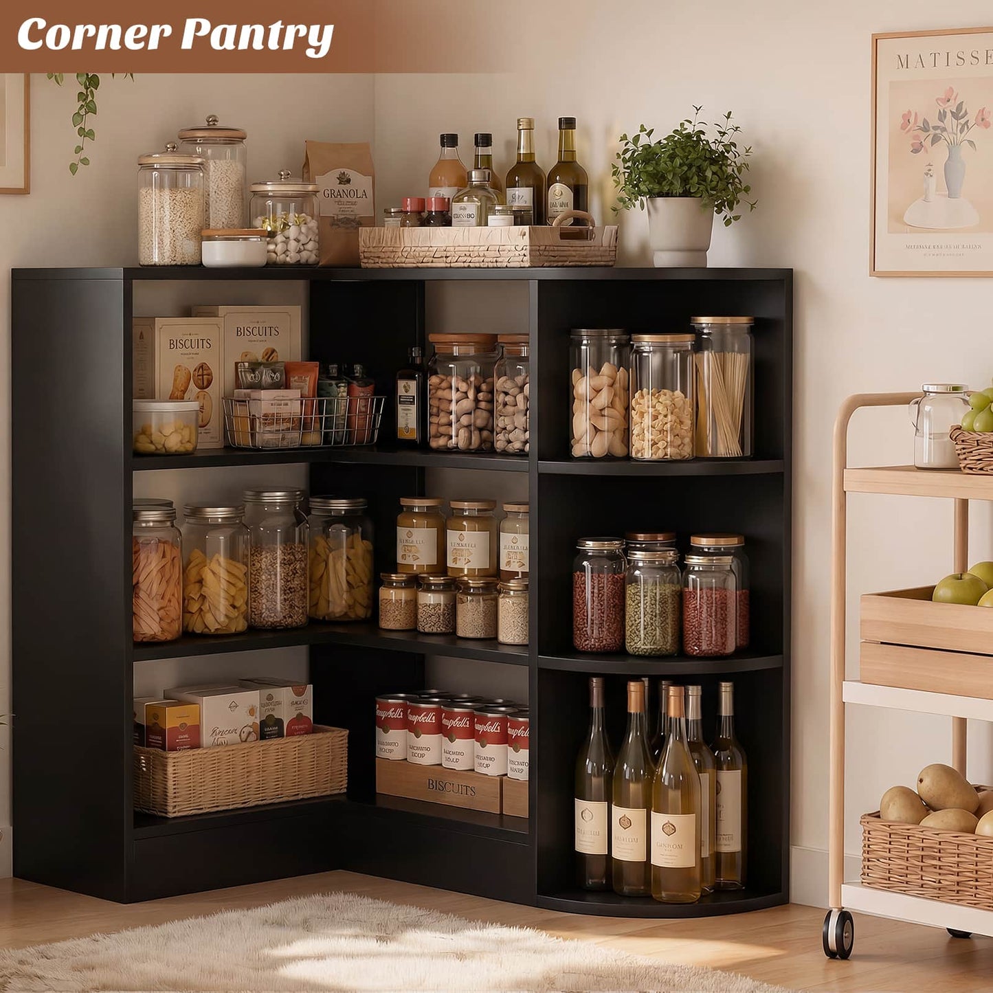 4-Tier Small Corner Shelf, Compact L-Shaped Corner Bookshelf