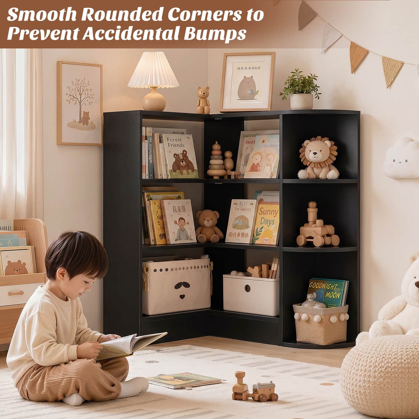 4-Tier Small Corner Shelf, Compact L-Shaped Corner Bookshelf