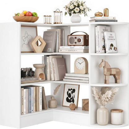 4-Tier Small Corner Shelf, Compact L-Shaped Corner Bookshelf