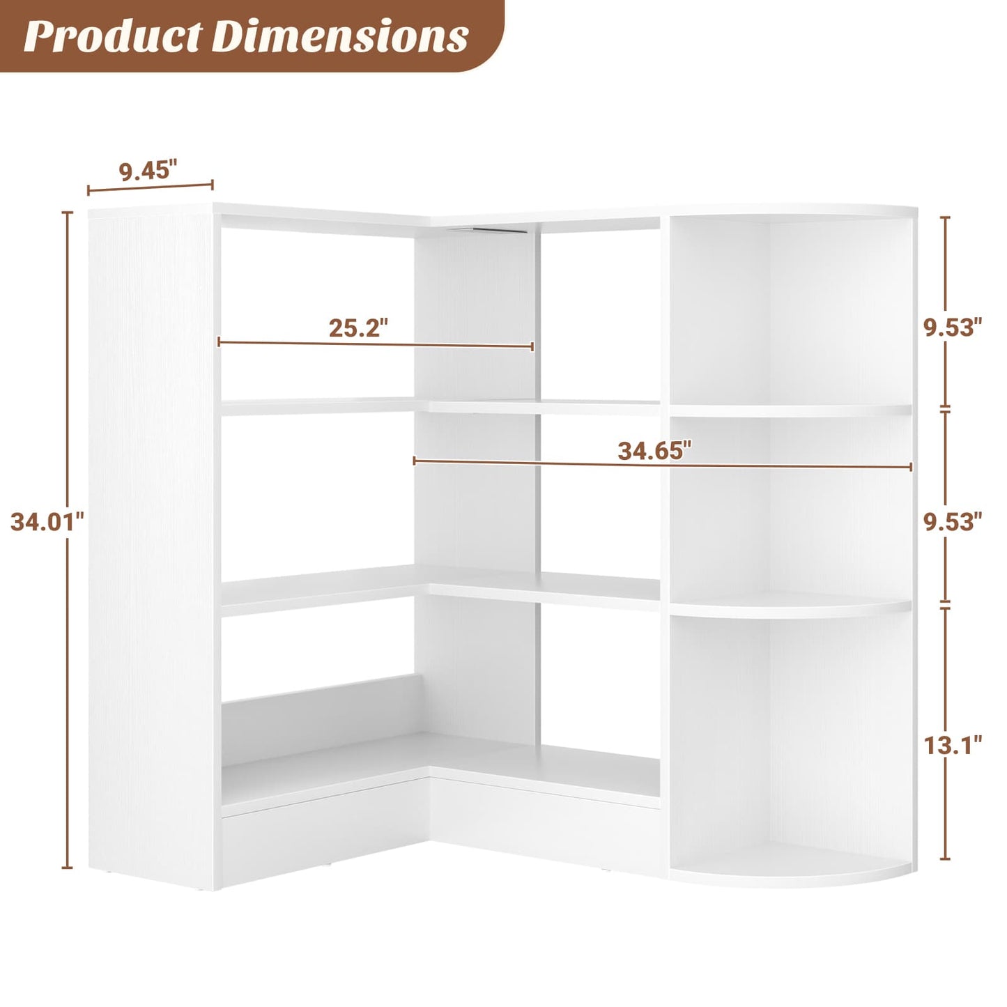 4-Tier Small Corner Shelf, Compact L-Shaped Corner Bookshelf