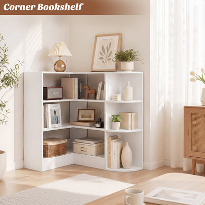 4-Tier Small Corner Shelf, Compact L-Shaped Corner Bookshelf