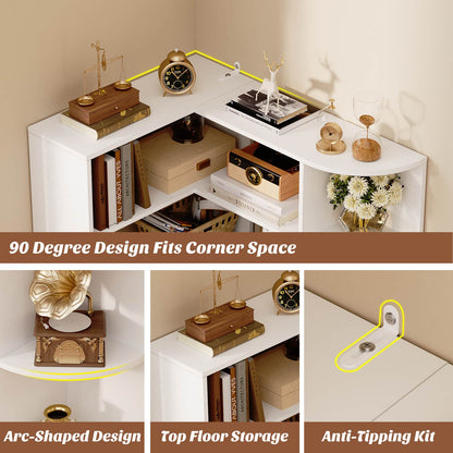 4-Tier Small Corner Shelf, Compact L-Shaped Corner Bookshelf